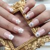 Chicque Rhinestone Press on Nails Short Crystal Stick on Nails French Glossy Fake Nails Festival False Nails for Women and Girls 24PCS (B)