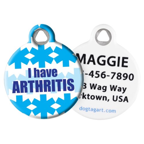 Dog Tag Art I Have Arthritis Medical Alert Pet ID Tag for Dogs and Cats, Silent Polymer Dog Tag with Customized Identification Information - Small .875" Diameter