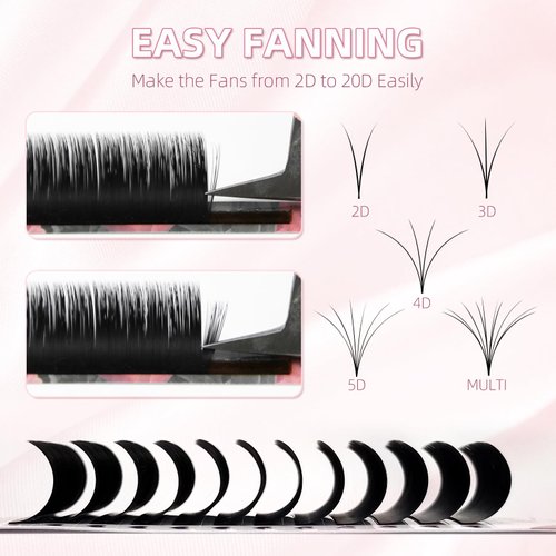 ABONNIE Easy fan lash extensions, Rapid Blooming Volume lash extensions, D Curl cashmere Fan lash extensions, 0.05 Thickness 13mm Length Self Fanning Volume Lashes extension (D-0.05,13mm)