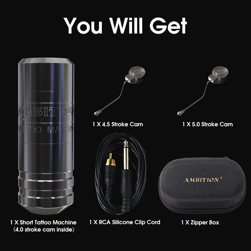 Ambition Torped 32mm Rotary Tattoo Machine Short Pen with Brushless Motor Professional Cartridges Tattoo Gun with RCA Cord for Tattoo Artists