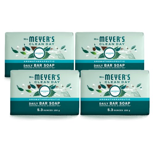 MRS. MEYER'S CLEAN DAY Bar Soap, Use as Body Wash or Hand Soap, Made with Essential Oils, Birchwood​, 5.3 oz, 4 Bars
