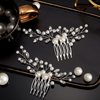 2 Pieces Wedding Pearl Hair Comb Bride Pearl Crystal Headpiece Flower Side Combs Hair Clip Bridal Hair Accessories for Girls Wedding Brides Women Rhinestone, Silver