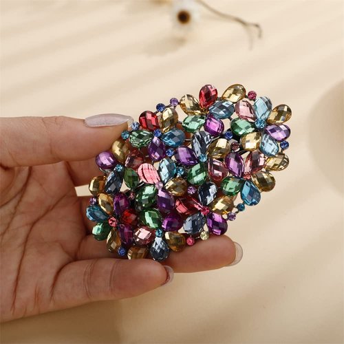 Aimimier Flower Crystal Hair Clips Decorative Rhinestone Spring Clip Gem Hair Pins Hairpiece Bridal Hair Accessories for Women (Colorful)