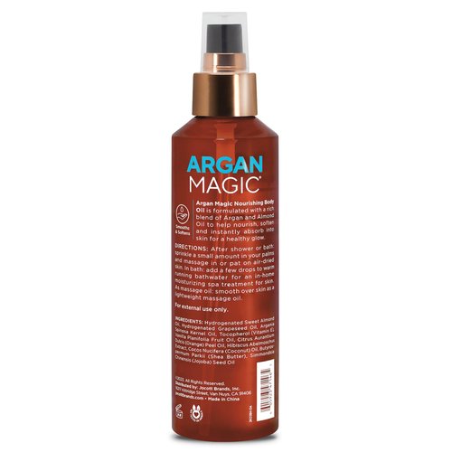 Argan Magic Nourishing Body Oil with Argan & Almond Oil | Intense Hydration, Softens & Radiates | Made in USA, Paraben Free, Cruelty Free (6 FL Oz)