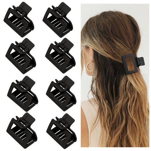 Medium Claw Hair Clips for Women Girls, 2" Matte Rectangle Small Hair Claw Clips for Thin/Medium Thick Hair, Hair Jaw Clips Nonslip Clips (8pcs Black)