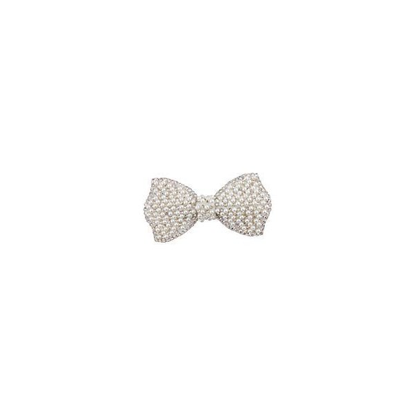 Lux Accessories Silver Tone White Pearls Crystal Rhinestones Ribbon Bow Clips