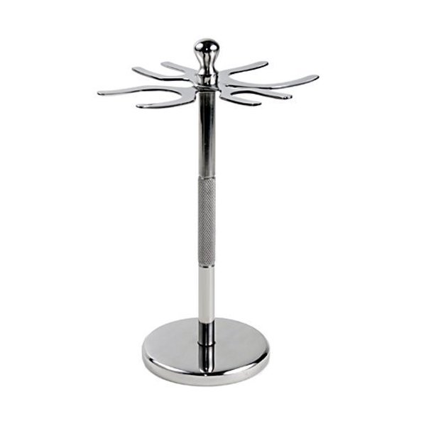 Deluxe Stainless Steel 4 Prong Safety Razor and Shave Brush Shave Stand - Holds 2 Double Edge Safety Razors and 2 Shave Brushes