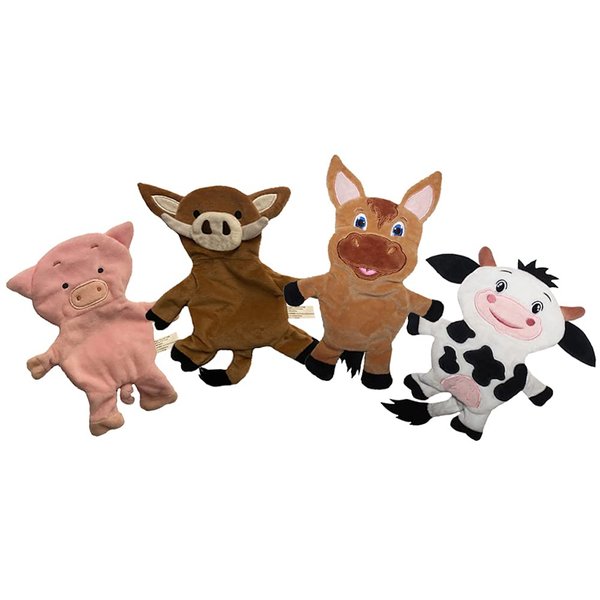 Piggy Poo and Crew Farm Animals Crinkle Squeaker Toys Four Pack for Dogs and Other Small Pets