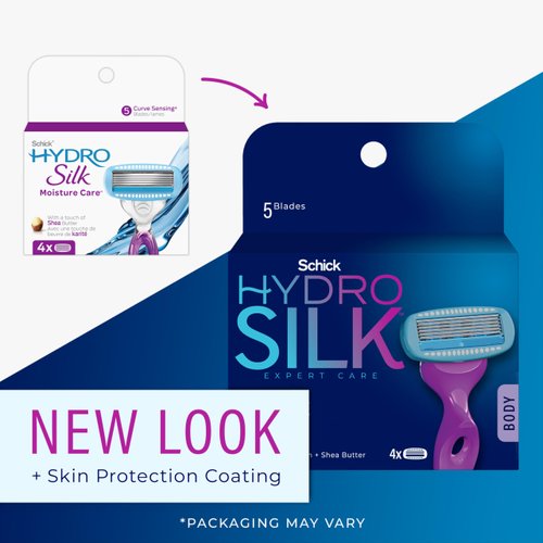 Schick Hydro Silk Moisture Razor Blade Refills, 4 Count | 5-Blade Moisturizing Razors for Women | Womens Moisturizing Razor Refills