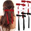 SAWINDA 6PCS Bow Hair Clips Ribbon Bow Clips Silky Satin Hair Bows with Long Tail Tassel Bowknot Tassel Claw Hair Clip for Women Cute Hair Barrette Wedding Bride Hair Accessories for Women and Girls