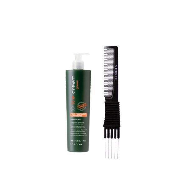 Inebrya Ice Cream Green Post-Treatment Conditioner (10.14 oz) with Teasing Comb Pack of 1