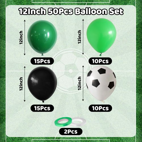 Soccer Party Decorations Balloon, 12 Inch Soccer Balloons 50Pcs Green and Black Latex Balloons with Soccer Printed Balloons for Men Boys Kids Soccer Party Baby Shower Sports Theme Party Decor
