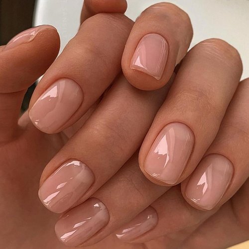 Short Press on Nails Solid Skin Tone Glossy Gel Square Acrylic Fake Nails Solid Skin Tone Color Supremely Natural Fit Reusable Glue Stick On Nails for Women Nail Art Kit for Summer Holiday 24pcs