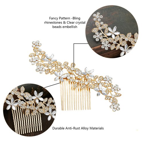 Bridal Wedding Hair Pins Gold Crystal Pearl Hair Pins Clips Headpiece Vintage Wedding Hair Accessories for Brides Bridesmaids Women Girls (Gold-Hair Pins)