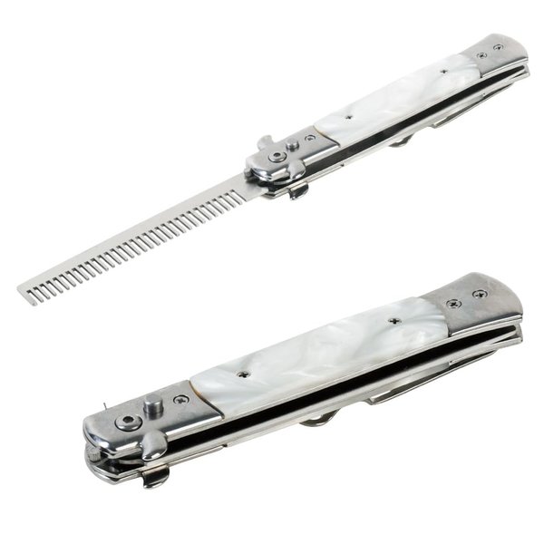 Etrading 9" Wood Handle Spring Push Button Folding Comb Hair Styling Pocket Carrying White