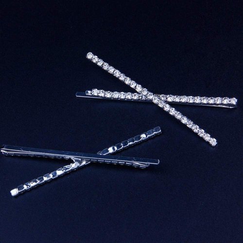 OBTANIM 2 Pcs X Shaped Crystal Hair Pins Cute Metal Shiny Hair Clip Rhinestone Bobby Pin Sparkly Barrette for Women Girls Styling Accessories (Silver)