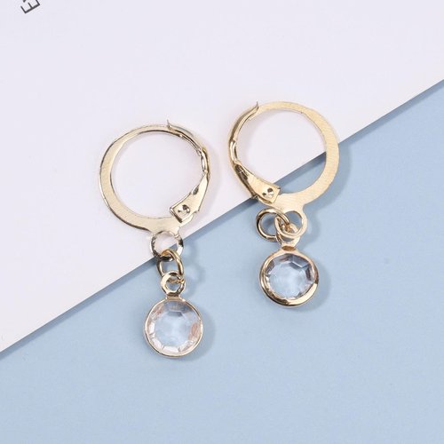 Yheakne Round Bezel Dangle Earrings Gold Crystal Quartz Earrings Faceted Gemstone Earrings Tiny Circular Leverback Earrings Jewelry for Women and Girls