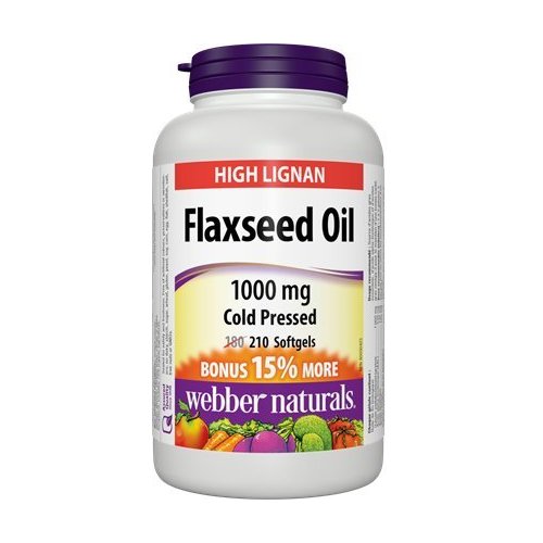 Webber Naturals Cold Pressed Certified Organic Flaxseed Oil Softgel 1000mg 210 SoftGels