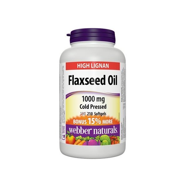 Webber Naturals Cold Pressed Certified Organic Flaxseed Oil Softgel 1000mg 210 SoftGels