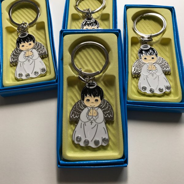 YRP gifts 12 White Angel BOY Keychain First Communion Baptism Party Favor