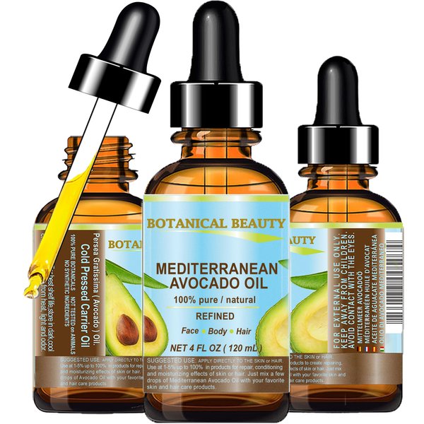 Botanical Beauty AVOCADO OIL Italian 100% Pure Natural Refined Undiluted Cold Pressed for Face, Body, Feet, Hair, Massage and Nail Care. 4 Fl. oz-120 ml.