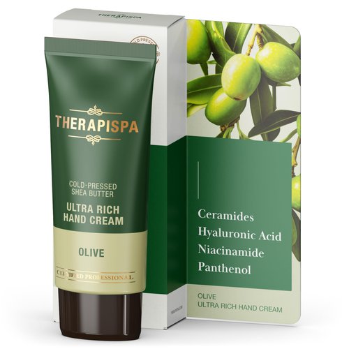 THERAPISPA Ultra Rich Hand Cream - Luxurious Hydration and Healing with Ceramides, Hyaluronic Acid, Niacinamide (B3), Panthenol (B5), and Shea Butter for Dry Skin (Pack of 1, Olive)