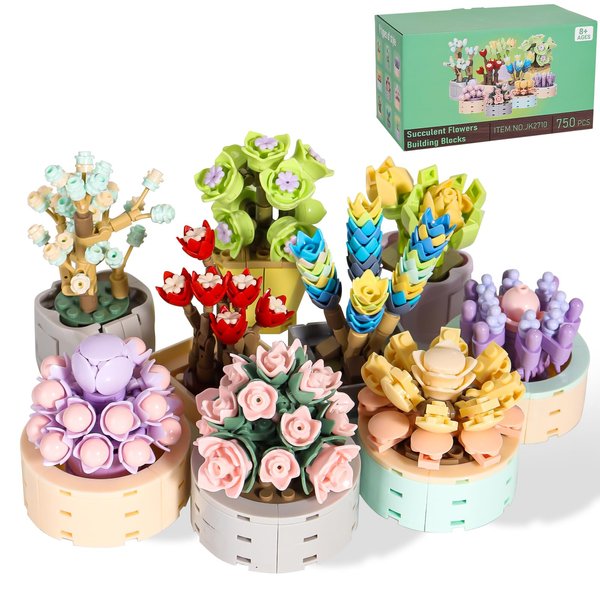Culnacarous Succulent Flowers Building Set, Botanical Building Blocks, Plants Office Home Decor Bonsai, Creative Toys Building Project for Adults,Boys Girls Birthday Gifts (750 Pieces)