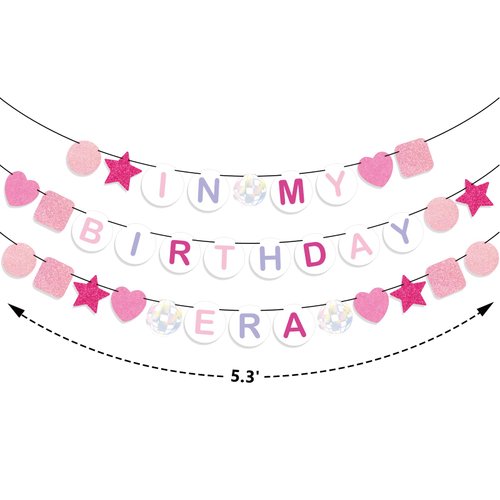 JarThenaAMCS In My Birthday Era Banner Pink Glitter Friendship Bracelet Banner Birth-Tay Era Tour Hanging Bunting Garland for Its A Girl Music Birthday Party Decor