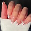 White French Tip Press on Nails Medium Almond - WLGDLH Fake Nails Pink False Nails Press ons Full Cover Nail Tips with Cherry Design Acrylic Nail Kit Stick on Nails for Women 24 Pcs