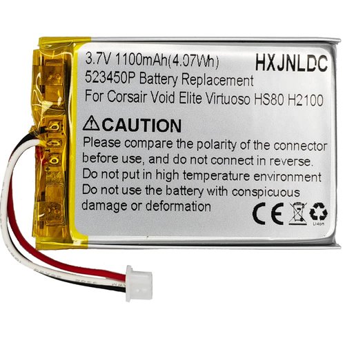 HXJNLDC DC 3.7V 523450P 1100mah Battery Replacement for Corsair Void Elite RGB Corsair Virtuoso RGB Corsair HS80 Corsair Void Corsair Void Pro Corsair Void Pro RGB SE H2100 Wireless Headset