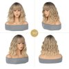 MeaYOO Ombre Blonde Wig with Bangs Short Bob Wavy Wig with Bangs for Women Loose Curly Shoulder Length Wig Synthetic Wig Cosplay Wig for Girl Daily Use Colorful Wig Cosplay Wigs 14 Inch