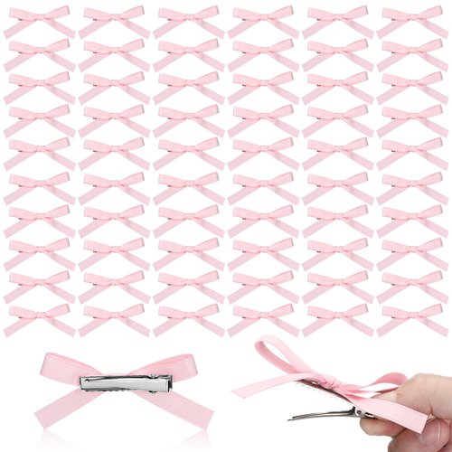 Wavwavw 50 Pcs Pink Hair Bows Clips for Women Bulk Pink Bows Clips Pink Ribbon Hair Bows Clips Breast Cancer Awareness Ribbon Mini Bows Clips Girls Pink Bows Hair Clips Small Bows Bow Claw Clip
