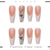 Outyua French Designer Press on Nails Coffin Glossy Butterfly Rhinstone Extra Long False Nails with Design Acrylic Full Cover Artificial Nails for Women and Girls 24pcs