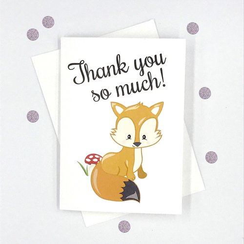 Orange Umbrella Co 12 pk Woodlands Thank you Cards, Fox, Squirrel, Hedgehog & Skunk Baby Shower Cards (Baby-431-Fox)
