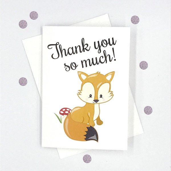 Orange Umbrella Co 12 pk Woodlands Thank you Cards, Fox, Squirrel, Hedgehog & Skunk Baby Shower Cards (Baby-431-Fox)