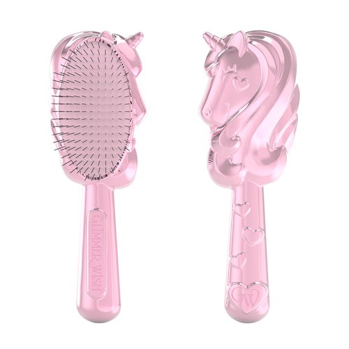 Glimmer Wish Unicorn Detangling Hair Brush for Kids - Anti Frizz and Anti Static - Soft and Long Bristles to Detangle With Ease - Gentle on Hair Kids Hair Brush