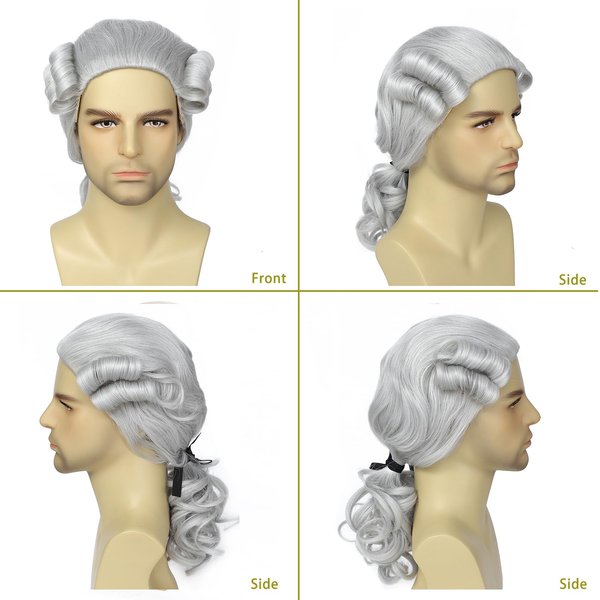 Lotfon Men or Women Colonial Historical Judge Costumes Wig White Halloween Party Wigs (Gray)