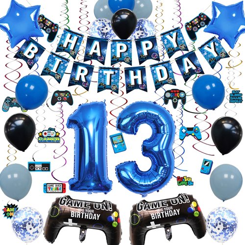 Vlipoeasn Video Game 13th Birthday Decorations for Boys Game on 13th Birthday Party Supplies Blue Gaming 13th Happy Birthday Banner (13th)
