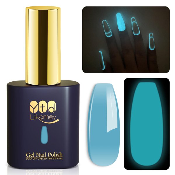 YTD Likomey Glow in the Dark Gel Polish,15ml Translucent Light Blue Luminous Glow Effect UV Nails Gel,Fluorescent Bright Manicure Salon Home DIY UV Manicure Nail Art Varnish,YG01