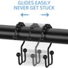 DAWNER Shower Curtain Hooks Rings, Rust Proof Hooks, Metal Easy Glide Double Shower Rings Hooks, Stainless Steel Shower Curtain Hangers for Bathroom Shower Curtains, Set of 12 Hooks, Matte Black