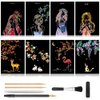 Scratch Art Paper, Rainbow Night View Scratchboard for Adults & Kids, Mini Envelope Postcard Art & Crafts Set: 8 Sheets Scratch Cards & Scratch Drawing Pen, Brush 7.9"x5.5" (Artistic Girl & Animal)