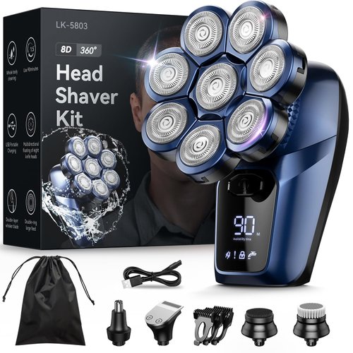 Head Shavers for Bald Men, 8D Electric Bald Head Shaver with Nose Hair Trimmer, Upgrade Waterproof Rotary Shaver Grooming Kit, Hair Clippers with LED Display