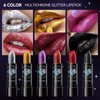 BEUKING Glitter Shimmer Lipstick 6 Colors Waterproof Long Lasting Diamond Pearlescent Metallic Lip Gloss Women Lips Makeup Cosmetic for Masquerade, Cosplay, Halloween Dailyday Makeup (04#)