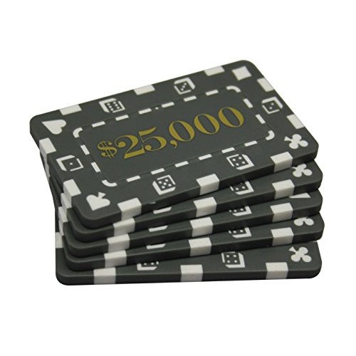 MRC 5 Pcs Denominated Rectangular Poker Chips Plaques $25000 Grey
