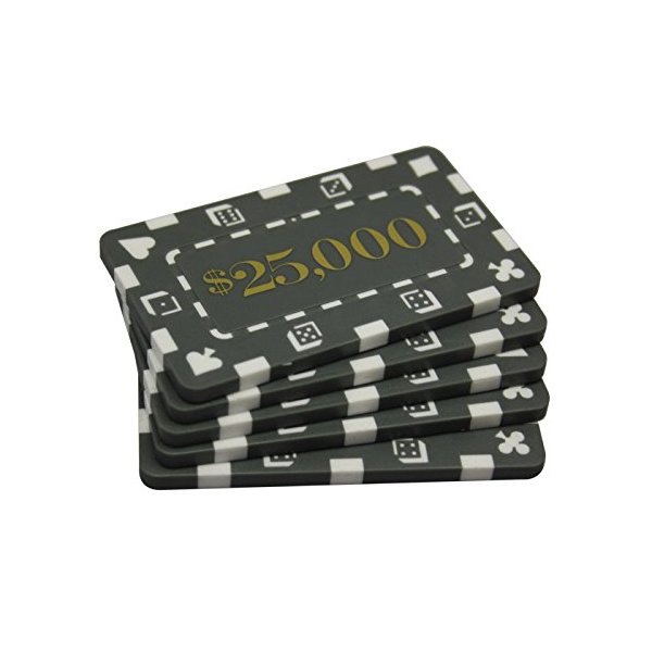 MRC 5 Pcs Denominated Rectangular Poker Chips Plaques $25000 Grey