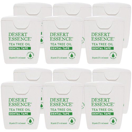Desert Essence Tea Tree Oil Dental Tape - 12 Count (Pack of 1) - Naturally Waxed w/Beeswax - Thick Flossing No Shred Tape - On The Go - Removes Food Debris Buildup - Cruelty-Free Antiseptic