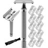Viking Revolution Long Handle Double Edge Safety Razor - Butterfly Open Razor with 10 Japanese Stainless Steel Double Edge Safety Razor Blades - Close, Clean Shaving Razor for Men (Chrome Metal Razor)