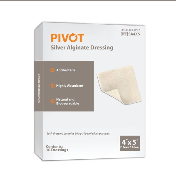 Pivot Silver Alginate Wound Dressing – All-Natural First Aid | 4x5 Dressings, Box of 10