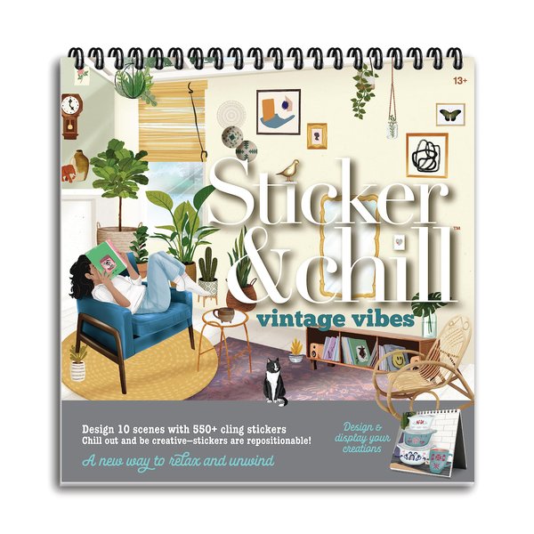 Sticker & Chill - Vintage Vibes - Repositionable Stickers with Over 500 Stickers & 10 Scenes - Travel Friendly Activity for Adults