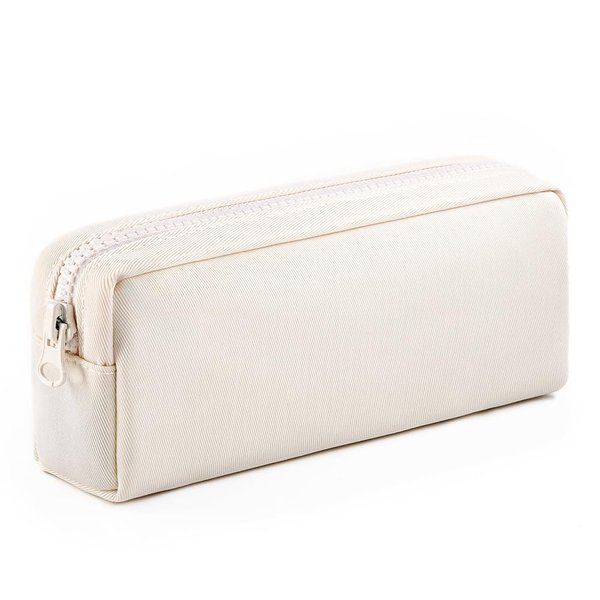 DOBMIT Big Capacity Pencil Case, Pure Color Pen Pouch with Zipper Stationary Storage Bag for Adult Students Officers, Cream White
